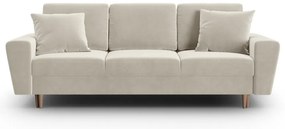Beżowa aksamitna rozkładana/ze schowkiem sofa 235 cm Kyoto – Cosmopolitan Design
