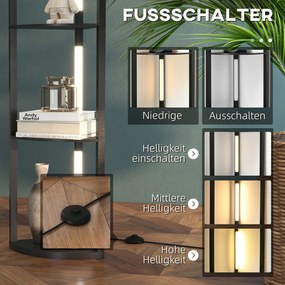 HOMCOM LED Lampa podłogowa, Regał Narożny, regulowana, 4 półki, ciepłe białe światło, 41x30x164cm, Czarna