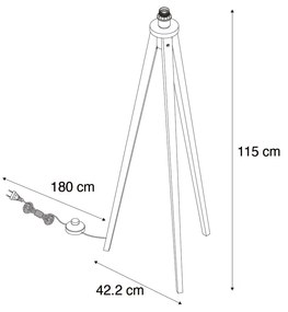 Wiejska lampa podłogowa statyw z drewna orzechowego - Tripod Classic Rustykalny / Vintage Oswietlenie wewnetrzne