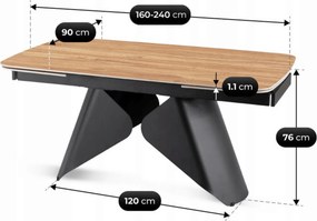 Ceramiczny stół z rozkładanym blatem Verona 160-240 cm, dąb/czarny