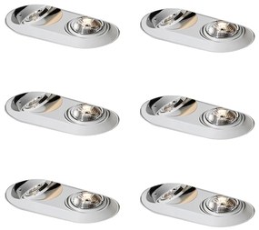 Zestaw 6 okrągłych reflektorów wpuszczanych białych GU10 70mm 2-punktowe - Hubs Oswietlenie wewnetrzne