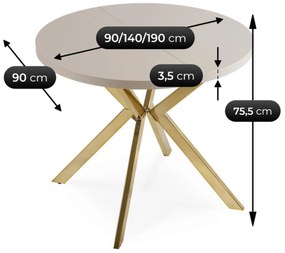 Stół Okrągły Rozkładany LUGO 90-190 cm Kaszmir/Złoty Glamour