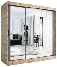 Szafa przesuwna z lustrem dąb sonoma + antracyt 200 cm - Kukkin 6X