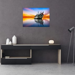 Obraz - Wschód słońca nad wrakiem łodzi (70x50 cm)