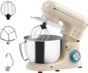 HOMCOM Mikser kuchenny 4,5 l 1300 W 6 prędkości miska ze stali nierdzewnej trzepaczka hak do ciasta mieszadło beżowy | Aosom PL