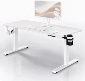 Biurko elektryczne z regulacją wysokości ergonomiczne białe,1600x800 mm: ARIA