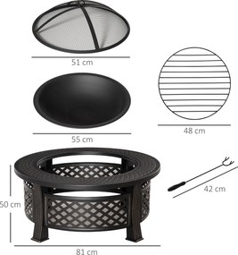 Outsunny Misa Paleniskowa Stalowa z Pogrzebaczem i Osłoną Iskier Idealna na Kemping i Grill Czarna 81x81x50cm | Aosom PL