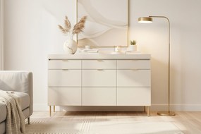 Komoda trzydrzwiowa Sentia 157 cm z trzema szufladami - kaszmir / złoty