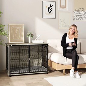 Klatka dla psa PawHut, klatka schronienie z zamknięciem dla dużych psów, Szara