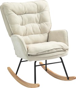 HOMCOM Fotel bujany, szerokie siedzisko, wysokie oparcie, rama bukowa, do 120 kg, Beżowy