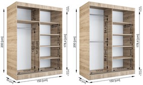 Szafa przesuwna MODUO COMFORT 150 dąb sonoma/antracyt z dwoma lustrami MKPOL