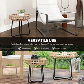 Outsunny Zestaw 2 Stolików Pomocniczych z Polirattanu Ø60/41 cm Okrągłe Odporny na Warunki Atmosferyczne Brązowy