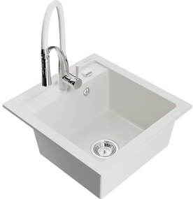 Mexen Vito zlewozmywak granitowy 1-komorowy z baterią kuchenną Aster, biały - 6503-20-73450-02