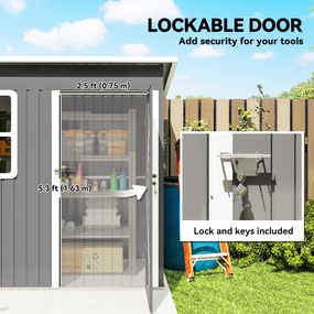 Outsunny Domek Ogrodowy ze Stalową Konstrukcją, z Oknem i Zamkiem, do Ogrodu i Tarasu, 221Dł x 133Szer x 190Wys cm, Szary