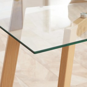 HOMCOM Stół dla 4 osób, Blat ze szkła, Stalowa podstawa z imitacją drewna, 120D x 60S x 76W cm