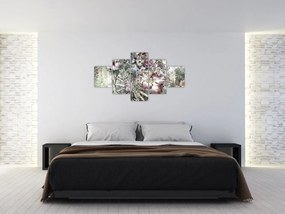 Obraz kwiatów na drewnianym kole (125x70 cm)