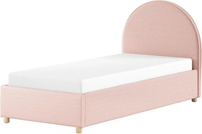 Różowe tapicerowane łóżko jednoosobowe ze schowkiem i stelażem 90x200 cm Moon – Vipack