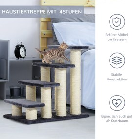 PawHut Schody dla kota lub psa 4-stopniowe z sizalu Szare schodki do wspinania | Aosom PL