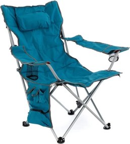 Krzesło kempingowe ze zdejmowanym podnóżkiem, niebieskie