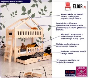 Łóżko piętrowe domek dla rodzeństwa z szufladą - Covero 5X