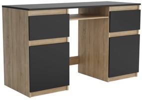Biurko komputerowe młodzieżowe szkolne 140 cm z półką szufladami REMI2 Dąb Sonoma/Czarny
