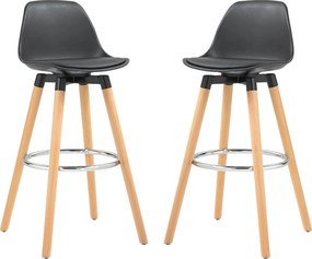 HOMCOM Zestaw 2 hokerów krzesła barowe Skandi-design, podnóżek, 43 cm x 43 cm x 91 cm, naturalny + czarny | Aosom PL