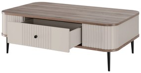 Stolik kawowy z szufladą Vesper 103x60 cm - kaszmir / orzech / czarne nogi