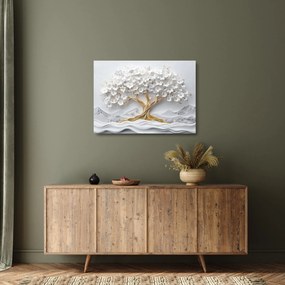 Obraz na szkle – Eleganckie drzewo życia 3D pełne kwiatów (70x50 cm)