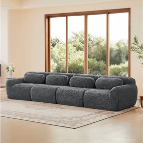 Modułowa Sofa 4-osobowa w tkaninie pluszowej, z 4 poduszkami, bez stelaża, 378x104x73cm, Szary
