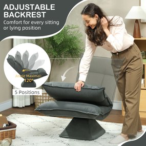 HOMCOM Krzesło podłogowe z pięciostopniową regulacją oparcia, obrotowe, nowoczesne krzesło tapicerowane, Ciemnoszary