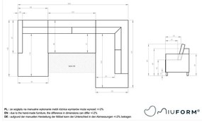 Ciemnoszara aksamitna rozkładana sofa w kształcie litery "U" Miuform Lofty Lilly, prawostronna