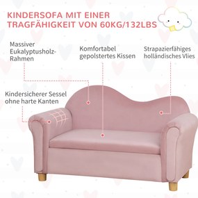 HOMCOM Sofa Dziecięca z Przestrzenią Do Przechowywania 84x415x485cm Różowa | Aosom PL