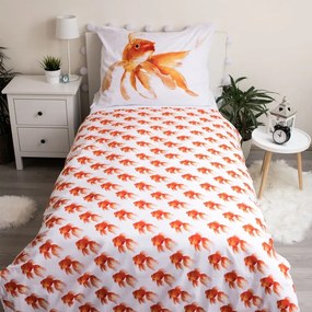 Biało-pomarańczowa bawełniana pościel dziecięca jednoosobowa 140x200 cm Goldfish – Jerry Fabrics