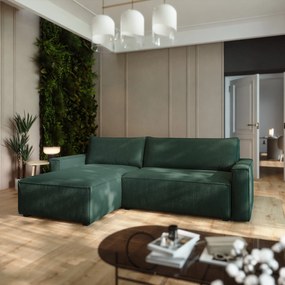Masseno Narożnik BESMIR z funkcją spania i pojemnikiem na pościel Narozniki L, Rozkładana sofa - Zielony, POSO 14