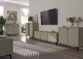 Komoda Daily 2F II – nowoczesna komoda z dwoma frontami i trzema otwartymi półkami dostępna w kolorach beż, eukaliptus i czarny