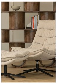 Obrotowy fotel z podnóżkiem z tkaniny szenilowej w naturalnym kolorze Kube – WOOOD