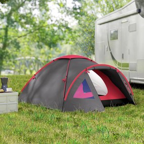 Outsunny Lekki Namiot Campingowy dla 3 Osób, Stabilny, Wodoodporny, UV 50+ z Przedsionkiem, Drzwi, Okna, Szary
