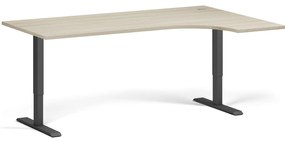 Narożne biurko z regulacją wysokości, 180x120 cm, 1 silnik, L/P, szara podstawa, dąb naturalny