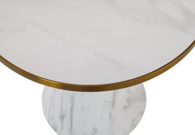 Stolik kawowy Natario z ceramicznym blatem w kolorze białego marmuru i złotą metalową podstawą