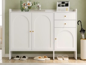 Szafa na buty 120x35x90cm - z 3 drzwiami i 2 szufladami - uchwyt metalowy - Biały