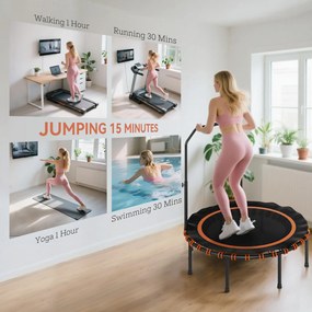 SPORTNOW Trampolina fitness z regulowaną poręczą, trampolina sportowa do użytku wewnątrz i na zewnątrz, stal, tworzywo sztuczne, pomarańczowy