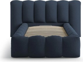 Niebieskie tapicerowane łóżko jednoosobowe ze schowkiem i stelażem 90x200 cm Lupine – Micadoni