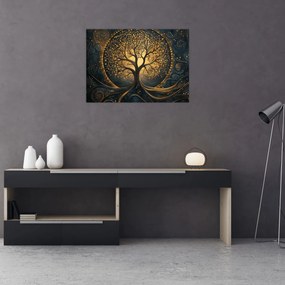 Obraz na szkle – Drzewo ze złotą aurą (70x50 cm)