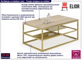 Stolik z półkami glamour dąb sonoma + złoty - Furios 3X