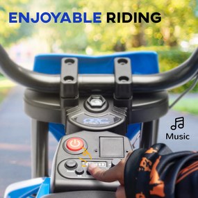 AIYAPLAY Elektryczny motocykl dla dzieci, manualna kontrola gazu, koła treningowe, muzyka, Niebieski, 107 x 56 x 70 cm