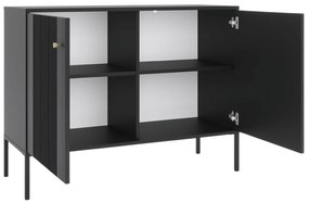 Komoda do Salonu Sypialni SOFT 104 cm Czarna Ryflowana Dwudrzwiowa Nowoczesna