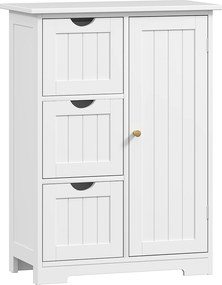 HOMCOM Szafka Łazienkowa, Komoda Łazienkowa, 3 Szuflady, Regal, MDF, Biała