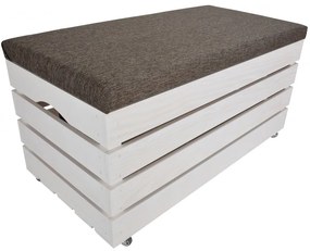 Pufa kufer skrzynia z kółkami drewniana sosnowa siedzisko 80cm malowana biała