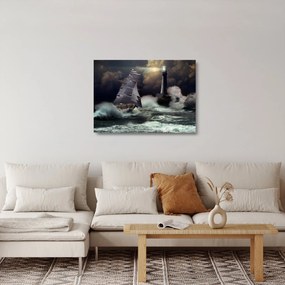 Obraz na szkle - Statek płynący przez wzburzone fale (70x50 cm)
