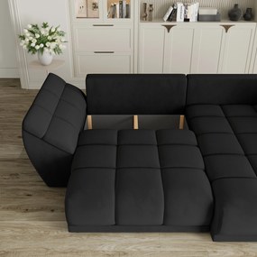 Masseno Narożnik ORENTI z funkcją spania i pojemnikiem na pościel Narozniki L, Rozkładana sofa - Czarny, MATT VELVET 99